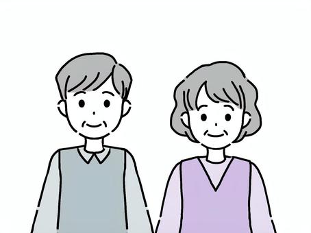 横に並んでいるおじいさんとおばあさん１ おじいさん,おばあさん,夫婦,シニア,高齢者,笑顔,ニコニコ,優しい,2人組,老夫婦のイラスト素材