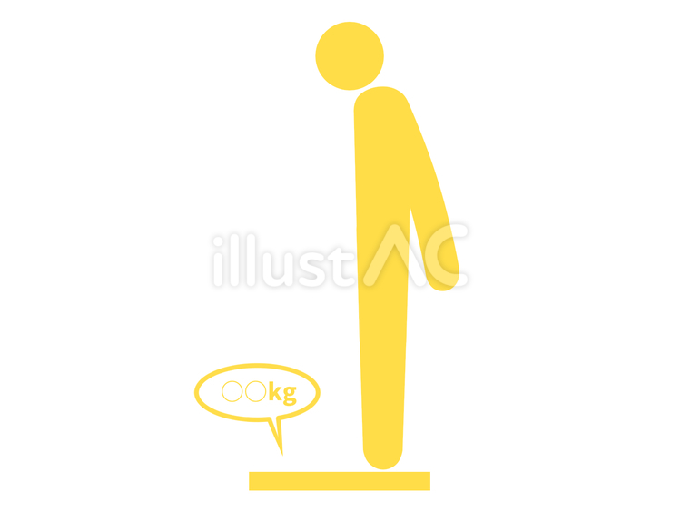 体重計に乗って体重を測る人（黄） 人,人物,ピクトグラムのイラスト素材
