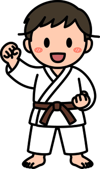 茶色帯の柔道・空手の男の子です。 柔道,空手,シンプル,道着,武道,格闘技,道場,スポーツ,日本,文化のイラスト素材