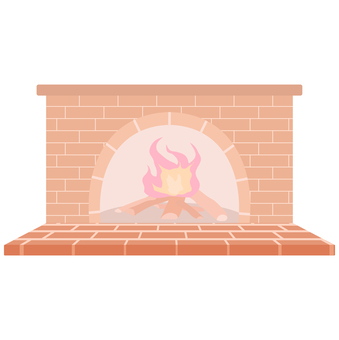 火がついている暖炉（線なし） 暖炉,火,炎,冬,焚き火,薪,レンガ,季節,イラスト,素材のイラスト素材