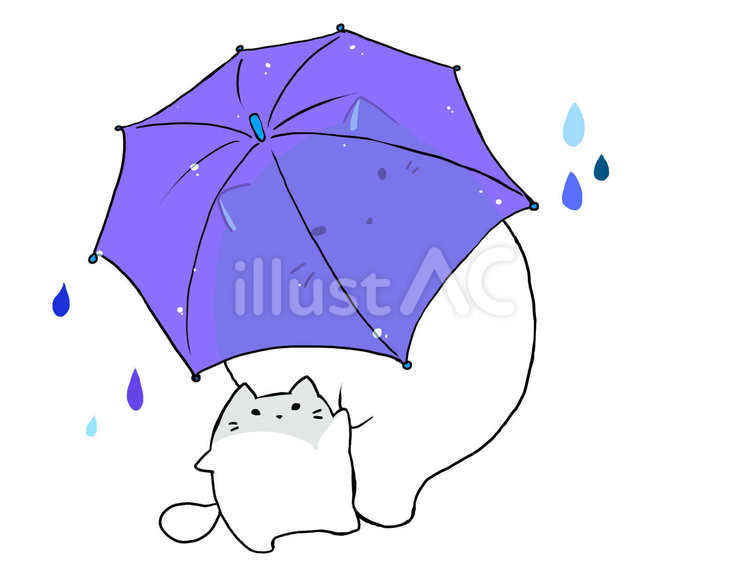あめとねこの相合傘 ねこ,親子,白猫のイラスト素材