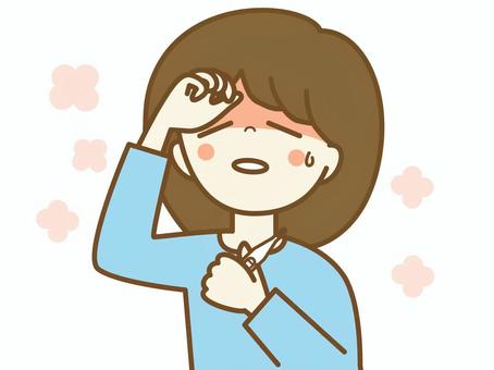 風邪ひきました1 体調不良,風邪,病気,発熱,病院,検温,体温計,汗,熱い,めまいのイラスト素材