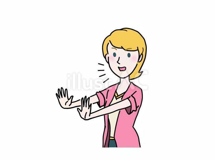 白人女性　半袖　注意　単色 白人,女性,20代のイラスト素材