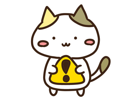 注意・警告マークで危険を知らせる三毛猫 注意,警告,マーク,危険,重要,ねこ,持つ,標識,三角,黄色のイラスト素材