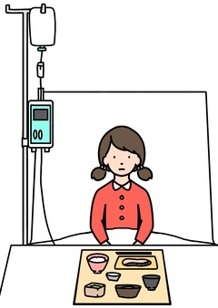 点滴中食事する女児　カラー 点滴,治療,入院,女児,子供,食事,カラーのイラスト素材