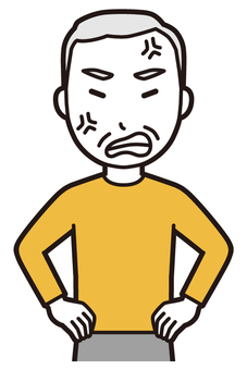  ロンTお爺さん(黄)-491-バスト 怒る,お爺さん,高齢者,老人,男性,祖父,人物,かわいい,キレる,叱るのイラスト素材