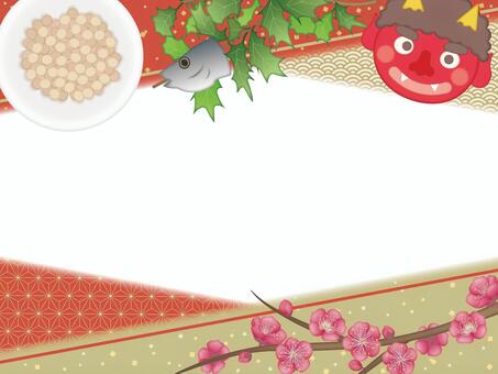 節分のいろいろフレーム2 節分,梅,節分豆,鬼,豆,柊,鰯,柊鰯,立春,麻の葉模様のイラスト素材