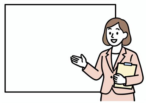 プレゼンをする女性ビジネスマン文字余白 女性,働く,人物,ビジネス,プレゼン,コピースペース,テキストスペース,余白,プレゼンテーション,スーツのイラスト素材