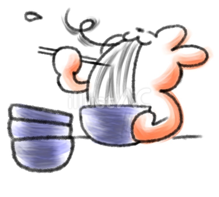 麺類を勢いよく食べるうさぎ うさぎ,動物,可愛いのイラスト素材