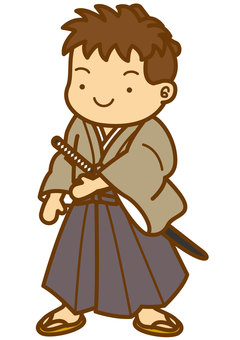 浪人-4c 浪人-4c 浪人,侍,江戸,時代劇,着物,袴,刀,草履,かわいい,シンプルのイラスト素材