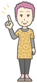  大阪のおばちゃん-127-全身 指差し,笑顔,おばちゃん,大阪,ヒョウ柄,おばはん,中年,女性,関西,派手のイラスト素材