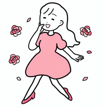 シンプル浮かれる女（p） シンプル,女,人,浮かれる,ウキウキ,楽しみ,喜び,バラ,花,にっこりのイラスト素材
