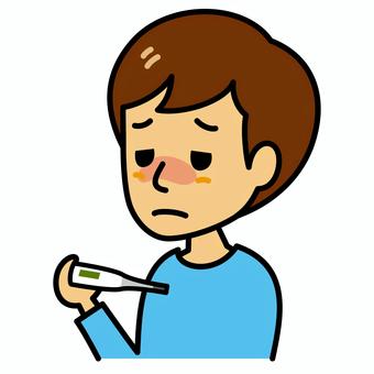 若い男性　発熱 発熱,男性,体温,検温,電子,体温計,病気,若い,風邪,インフルエンザのイラスト素材