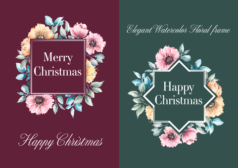 メリークリスマス／花のフレーム・タイトル クリスマス,花,フラワー,フレーム,飾り枠,メリークリスマス,カード,水彩,タイトル,飾りのイラスト素材
