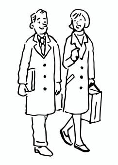 会話しながら歩く男女（線画） オシャレ,会話,ベクター,夫婦,新婚,カップル,男女,買い物,ショッピング,楽しいのイラスト素材