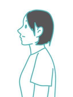 女性の横顔 女性,横顔,ショートヘア,tシャツ,シンプル,線画,10代,20代,ポーズ,線のイラスト素材