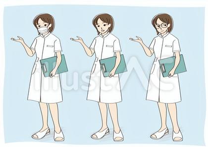 白衣を着て案内する若い女性_②