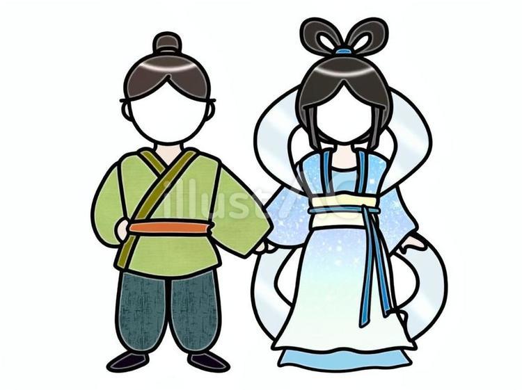 彦星と水色の織姫の顔ハメ(背景なし) 七夕,顔ハメ,彦星のイラスト素材