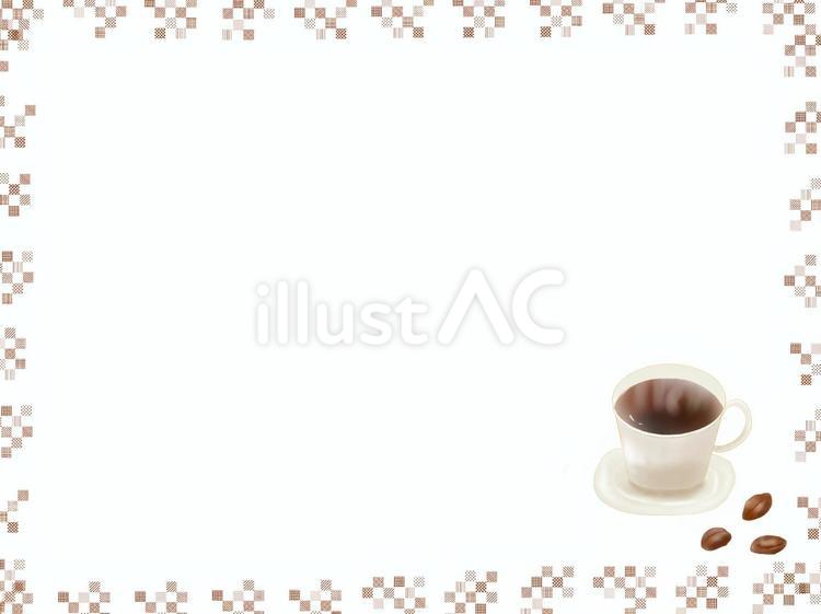 コーヒーとコーヒー豆　市松柄の枠 珈琲,コーヒー,ホットコーヒーのイラスト素材