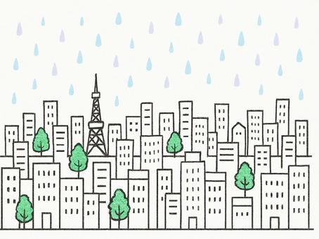 雨が降る都会