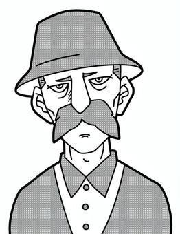 漫画風　帽子をかぶった老人 人物,漫画,漫画風,コミック,コミック風,線画,手書き,男性,男,老人のイラスト素材