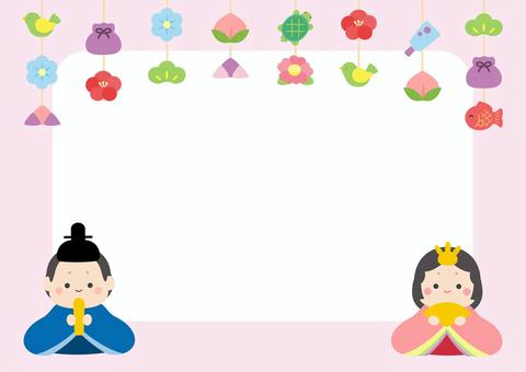 ひなまつりのお雛様と吊るし雛のフレーム ひなまつりのお雛様と吊るし雛のフレーム ひなまつり,お雛さま,つるし雛,飾り,花,桃,松,縁起物,ひな人形,桃の節句のイラスト素材