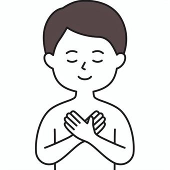 胸に手 上半身 胸両手裸_顔白 SHM 男性,想い,感じる,願う,触る,手をあてる,胸,ハート,両手,心のイラスト素材