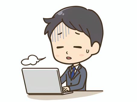 A man in a suit tired from working on a computer, , JPG, PNG and EPS