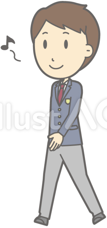 男子高生冬-歩く-全身 ウォーキング,走る,おでかけ白バックのイラスト素材