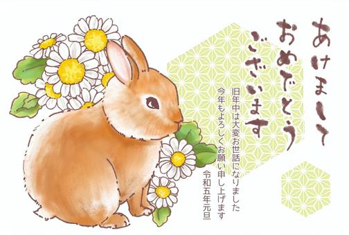 Rabbit and flower New Year's card, JPG and PNG Rabbit and flower New Year's card, ख़रगोश, पौधा, फूल, JPG and PNG