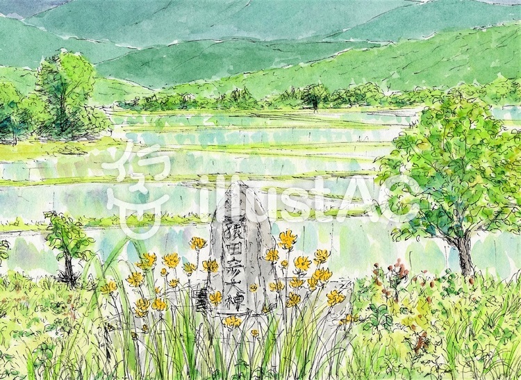 田舎の初夏 風景画,風景,水彩画のイラスト素材
