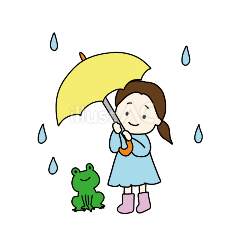 雨の日のかえると女の子 子ども,保育園,幼稚園のイラスト素材