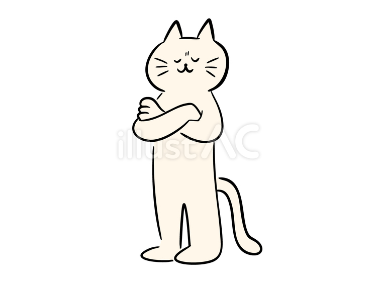 腕組みをする猫（カラー） 猫,腕組み,しかめっ面のイラスト素材