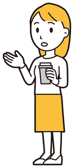 コーヒーを片手に話している若い女性 話す,女性,女の子,人,ロングヘア,若い,見る,真剣,コーヒー,紙コップのイラスト素材