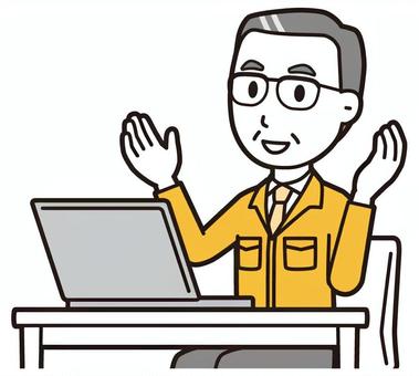  中年作業着(黄)-097-バスト パソコン,中小企業,作業着,中年,ビジネスマン,サラリーマン,会社員,ビジネス,社長,男性のイラスト素材
