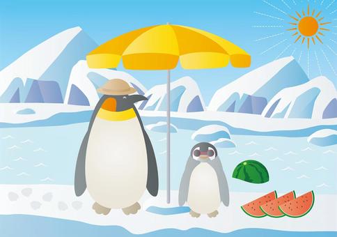 ひんやり涼しい背景-6 ひんやり涼しい背景-6 夏休み,バカンス,夏,海,氷,ペンギン,太陽,紫外線,動物,親子のイラスト素材