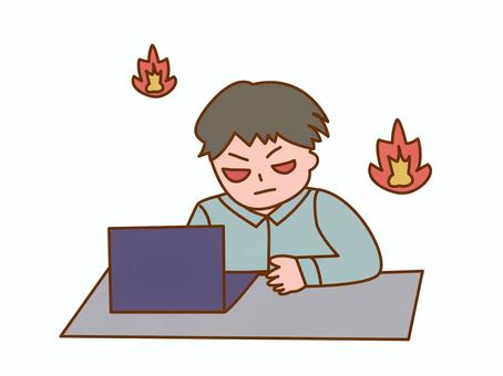 怒る燃える会社員の男性 燃える,ビジネスマン,パソコン,怒り,怒る,炎上,喧嘩,バトル,男性,スーツのイラスト素材