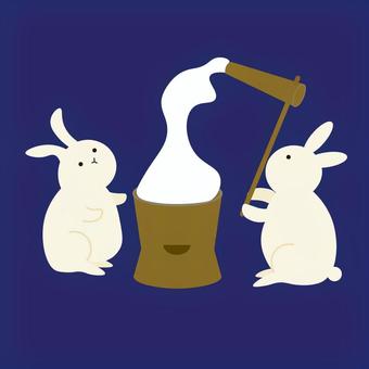 Illustration, pounding mochi, mortar, pestle, 