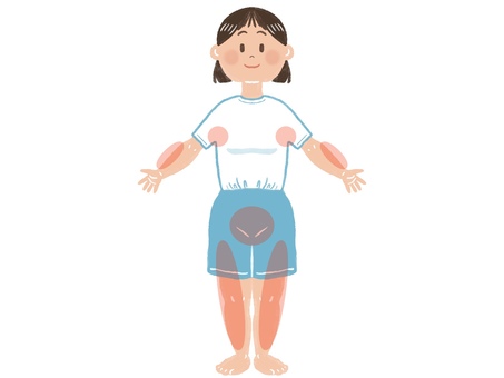 体毛の変化する場所　女子 性教育,やさしい,手描き,かわいい,体毛,思春期,第二次性徴期,女の子のイラスト素材