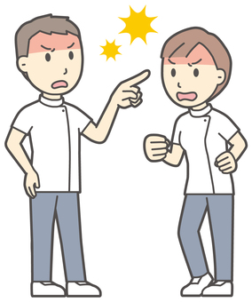  理学療法士の男女-024-全身 喧嘩,理学療法士,男女,医療,病院,クリニック,整体師,柔道整復師,鍼灸師,人物のイラスト素材