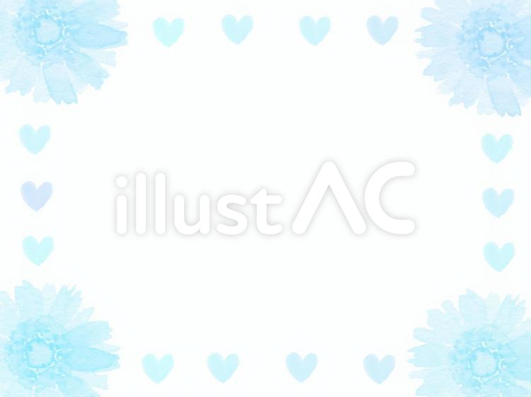 水彩の水色の花とハートのフレーム１ 花,ホワイトデー,ハートのイラスト素材