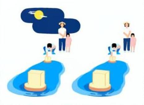 灯籠流し 夏,8月,夜,灯籠流し,月,親子,川,装飾,チラシのイラスト素材