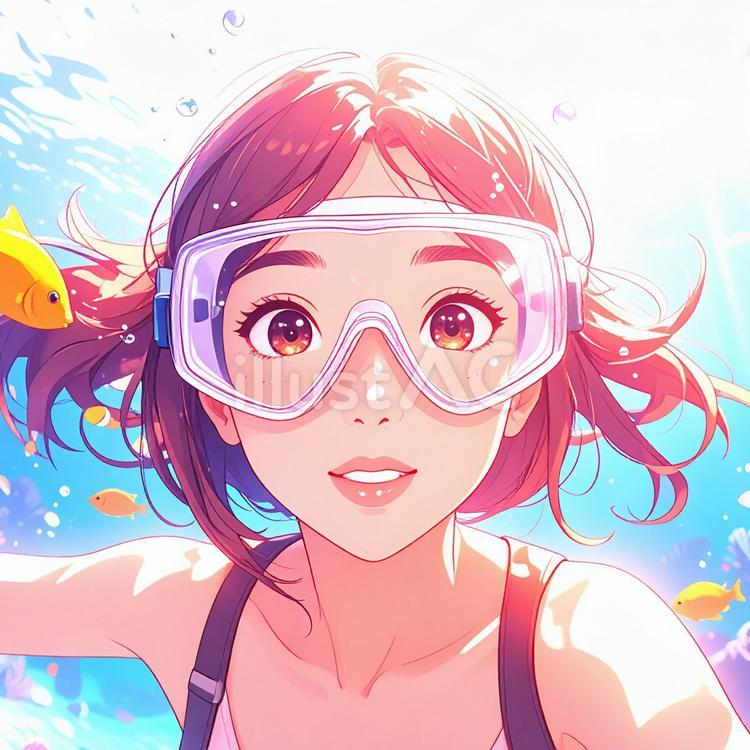 水中を楽しむ ゴーグル,女の子,遊ぶのイラスト素材