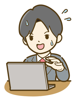 パソコンを見て慌てる男性_25 パソコンを見て慌てる男性_25 男性,パソコン,スーツ,人物,社会人のイラスト素材