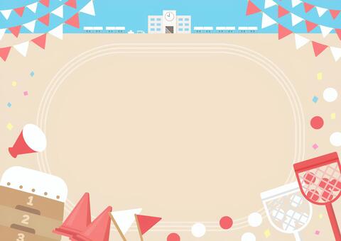 楽しい運動会の背景イラスト 運動会,秋,背景,フレーム,旗,手描き,テント,小学校,小学生,応援のイラスト素材
