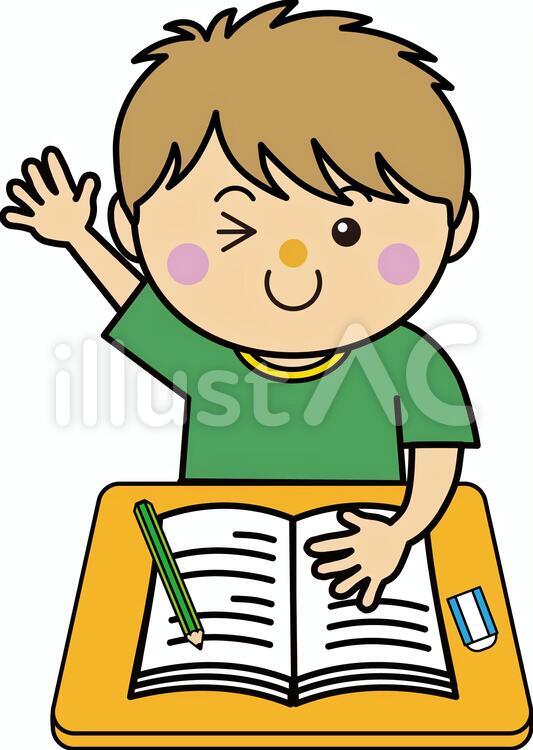 男の子10_08（勉強・半袖） 挙手,シャツ,小学生のイラスト素材