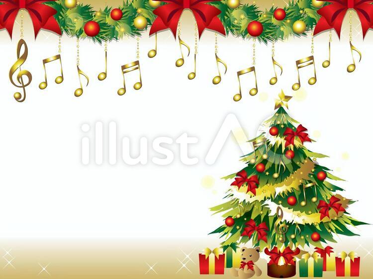 音符とクリスマスツリーフレーム クリスマス,クリスマスツリー,音符のイラスト素材