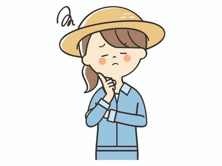悩む農家の女性 困る,悩む,考える,心配,迷う,農家,農業,農業学校,生産者,畑のイラスト素材