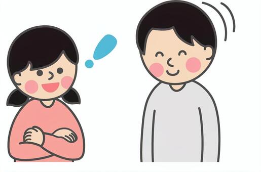 理解した女の子と笑顔で頷く男性 女の子,児童,生徒,子供,腕組み,すっきり,ピーン,気づく,閃く,納得のイラスト素材