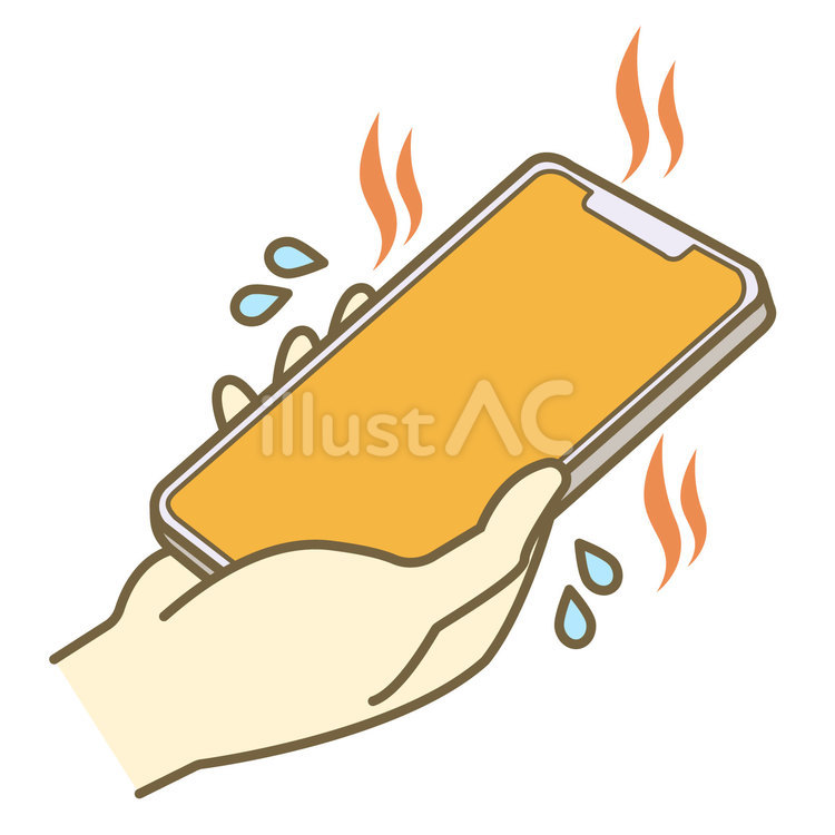 手に持ったスマホが熱い　右 スマホ,スマートフォン,熱中症のイラスト素材